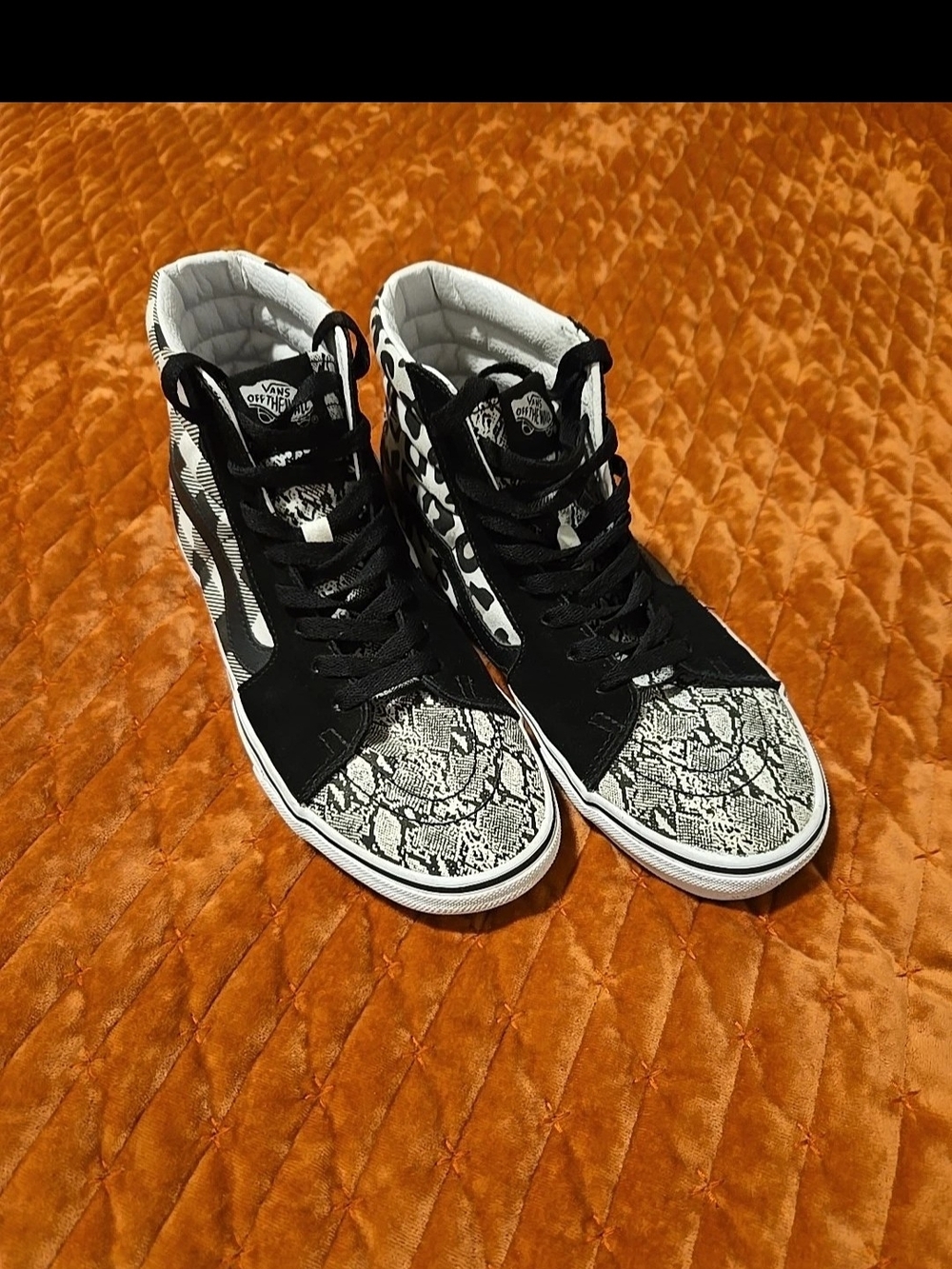 Vans SK-8 High-Top Sneakers in Black & White Snake Print MENS 8,xlnt.cond.cool..